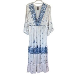 Anthropologie Me 2 Magic Blue and White Boho Maxi Dress Large